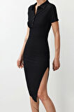 Yeni Fit Casual Günlük Bürümcük Örme Bisiklet Yaka Kısa Kol Basic Maxi Boy Elbise
