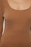 Kadın Moda Şık Midi Boy Kare Yaka Slim Triko Basic Kol Ucu Detaylı Elbise