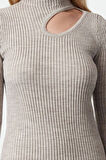 Kadın Moda Şık Midi Boy Dik Yaka Slim Triko Polo Yaka Elbise