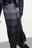 Kadın Moda Stil Midi Astarsız Triko Midi Renk Bloklu Etek