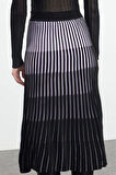 Kadın Moda Stil Midi Astarsız Triko Midi Renk Bloklu Etek