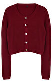 Kadın Moda Şık Crop Bisiklet Yaka Regular Süper Crop Basic Triko Hırka