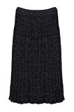 Kadın Moda Stil Midi Astarsız Triko Midi Simli Pileli Triko Etek