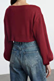 Kadın Moda Şık Crop V Yaka Regular Süper Crop Basic Fiyonklu Triko Hırka