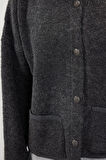 Kadın Moda Şık Regular Polo Yaka Oversize Süper Geniş Kalıp Polo Yaka Buklet Triko Hırka