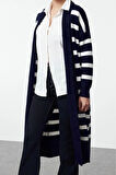 Kadın Moda Şık Uzun Şal Yaka Oversize Geniş Kalıp Maxi Triko Hırka