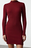 Kadın Moda Şık Mini Boy Dik Yaka Slim Triko Vücuda Oturan Elbise