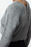 Kadın Moda Şık Crop V Yaka Regular V Yaka Crop Triko Hırka