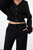 Kadın Moda Şık Crop V Yaka Slim V Yaka Crop Triko Hırka