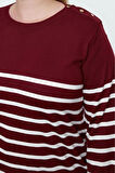 Kadın Büyük Beden Moda Şık Regular Bisiklet Yaka Uzun Kol Çizgili Triko Kazak