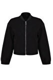 Kadın Moda Şık Oversize Hakim Yaka Standart Düz Astarlı Oversize Kaşe Bomber Ceket Mont