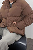 Unisex Moda Şık Bol Dik Yaka Standart Düz Astarlı Oversize Fit Dik Yaka Şişme Kışlık Mont