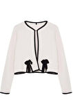 Kadın Moda Şık Crop Bisiklet Yaka Regular Kurdele Fiyonk Detaylı Crop Ceket Görünümlü Triko Hırka
