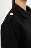 Kadın Moda Şık Regular Gömlek Yaka Standart Düz Astarlı Gold Düğme Detaylı Örme Kaşe İnce Ceket Mont
