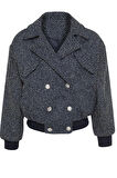 Kadın Moda Şık Bol Ceket Yaka Standart Düz Astarlı Oversize İçi Kapitoneli Tüvit Bomber Mont