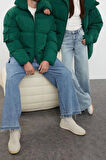 Unisex Moda Şık Relaxed Dik Yaka Standart Düz Astarlı Taslan Relaxed Fit Kışlık Şişme Mont