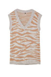 Kadın Tesettür Moda Şık Regular V Yaka Uzun Kol Animal Yumuşak Dokulu Zebra Desenli Triko Süveter