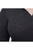 Yeni Fit Casual Günlük Fitilli Triko Polo Yaka Uzun Kol Bodycone Midi Boy Büyük Beden Elbise