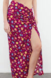 Kadın Moda Stil Maxi Astarsız Dokuma Desenli Yırtmaç Detaylı Midi Boy Dokuma Etek