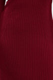 Kadın Moda Şık Büyük Beden Midi Boy Bisiklet Yaka Fitted Bordo Fitilli Triko Elbise