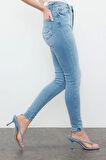 Kadın Moda Şık Kot Pantolon Dar Paça Regular Boy Denim Mavi Yüksek Bel Skinny Jeans