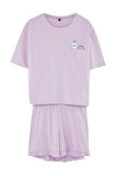 Kadın Pamuklu Bisiklet Yaka Kısa Kol Pamuklu Baskılı T-shirt-Şort Örme Pijama Takımı