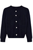 Kadın Moda Regular Bisiklet Yaka Regular Yumuşak Dokulu Mücevher Düğmeli Ceket Görünümlü Triko Hırka