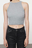 Kadın Moda Şık Crop V Yaka Slim Crop Bluz-Hırka Takım Triko Hırka
