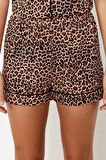 Kadın %100 Pamuk Gömlek Yaka Kısa Kol %100 Pamuk Leopar Desenli Örme Pijama Takımı