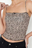 Kadın Moda Şık Üst Giyim Crop Kare Yaka Slim Kalıp Örme Leopar Baskılı Süper Esnek Bluz