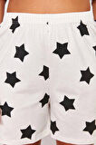 Büyük Beden Kadın Pamuklu Bisiklet Yaka Kısa Kol Yıldız Baskılı Örme Pijama Takımı