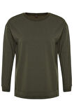 Kadın Büyük Beden Moda Şık Relaxed Bisiklet Yaka Düşük Kol Uzun Yırtmaç Detaylı İnce Örme Sweatshirt