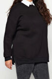 Kadın Büyük Beden Oversize Bisiklet Yaka Standart Kol Kalın İçi Polarlı Yırtmaçlı Örme Sweatshirt