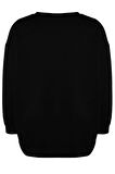 Kadın Büyük Beden Oversize Bisiklet Yaka Standart Kol Kalın İçi Polarlı Yırtmaçlı Örme Sweatshirt