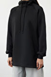Kadın Tesettür Moda Şık Regular Kapüşonlu Standart Kol Regular Dalgıç Scuba Örme Sweatshirt