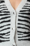 Kadın Moda Şık Regular Şal Yaka Regular Yumuşak Dokulu Zebra Desenli Triko Hırka