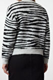Kadın Moda Şık Regular Şal Yaka Regular Yumuşak Dokulu Zebra Desenli Triko Hırka