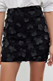 Kadın Moda Stil Mini Astarlı Örme 3 Boyutlu Çiçekli Dokuma Etek