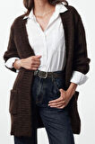 Kadın Moda Şık Regular V Yaka Oversize Geniş Kalıp Yumuşak Dokulu Geniş Kalıp Triko Hırka