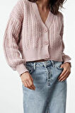 Kadın Moda Şık Crop V Yaka Regular Crop Yumuşak Dokulu Triko Hırka