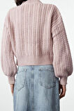 Kadın Moda Şık Crop V Yaka Regular Crop Yumuşak Dokulu Triko Hırka