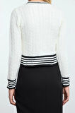 Kadın Moda Şık Crop V Yaka Slim Crop Yumuşak Dokulu Renk Bloklu Triko Hırka