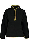 Kadın Moda Şık Regular Dik Yaka Düşük Kol Regular Peluş Örme Spor Sweatshirt