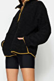 Kadın Moda Şık Regular Dik Yaka Düşük Kol Regular Peluş Örme Spor Sweatshirt