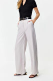Kadın Yeni Moda Geniş Paça Uzun Boy Dokuma Yüksek Bel Wide Leg Geniş Paça Çizgili Pantolon