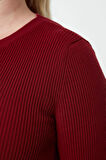 Kadın Moda Şık Büyük Beden Regular Bisiklet Yaka Fitted Kalıp Triko Fitilli Etek Ucu Volanlı Bluz