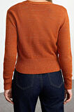 Kadın Moda Şık Crop V Yaka Regular Crop Bluz-Hırka Takım Triko Hırka