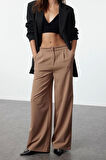 Kadın Yeni Moda Geniş Paça Uzun Boy Dokuma Geniş Paça Wide Leg Pilili Pantolon