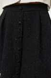 Kadın Moda Stil Mini Astarsız Dokuma Cep Detaylı Önden Düğmeli Kloş Tüvit Kumaşlı Dokuma Etek