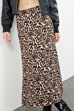 Kadın Moda Stil Maxi Astarsız Dokuma Leopar Animal Desenli Maxi Boy Dokuma Etek